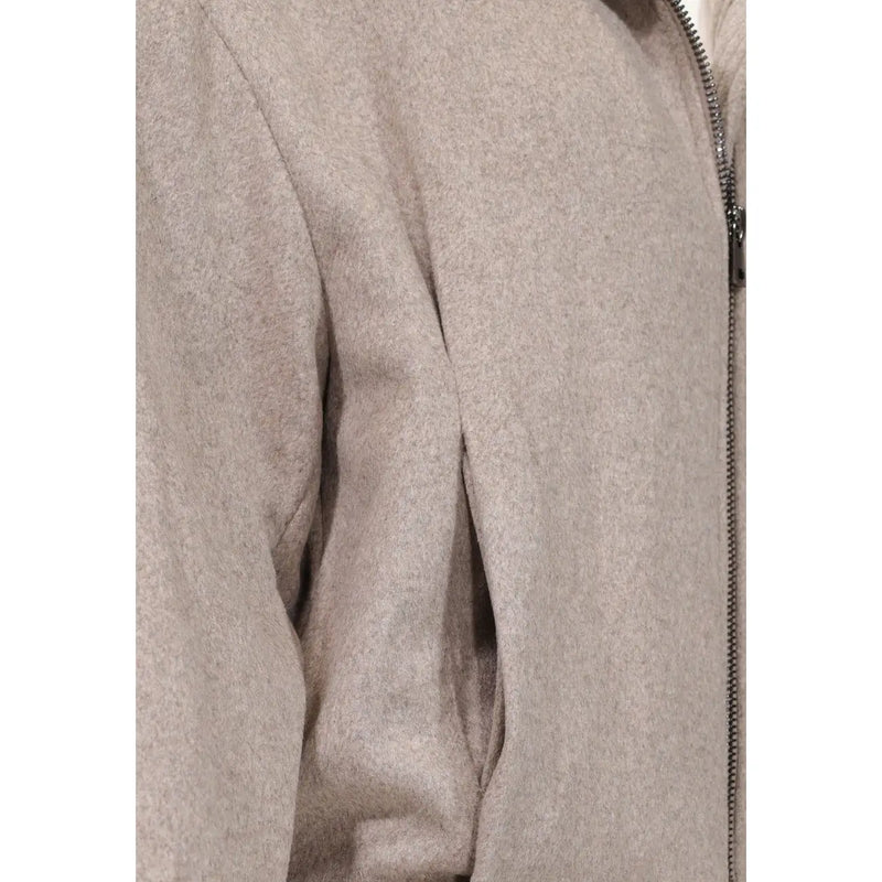 Beige wool blend zip-up jacket with textured fabric and metallic zipper from choral women turtleneck blazer collection