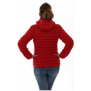 A vibrant red quilted puffer jacket with a hood and long sleeves from Ciesse Piumini women’s collection