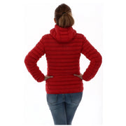 A vibrant red quilted puffer jacket with a hood and long sleeves from Ciesse Piumini women’s collection