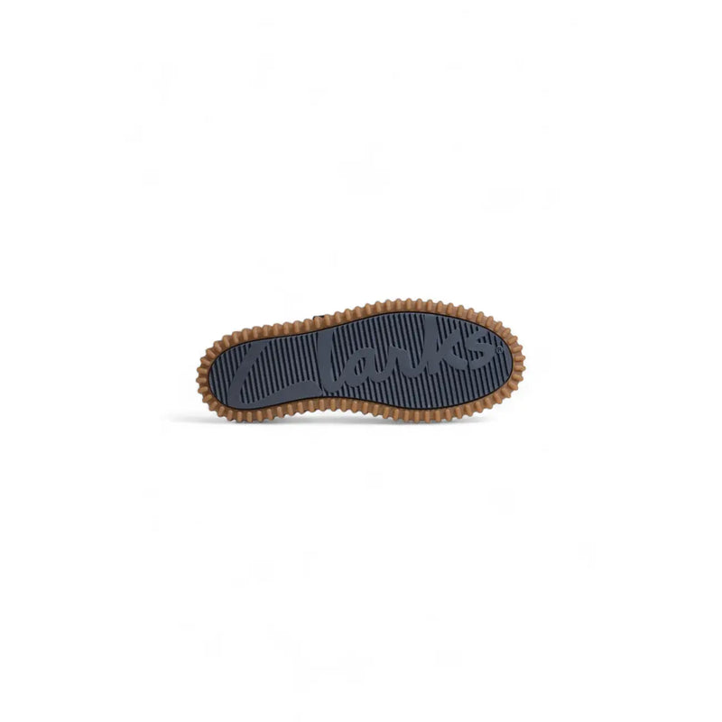 Mocassins Clarks pour homme en cuir bleu, chaussures décontractées avec semelle en caoutchouc gris foncé et bord texturé beige