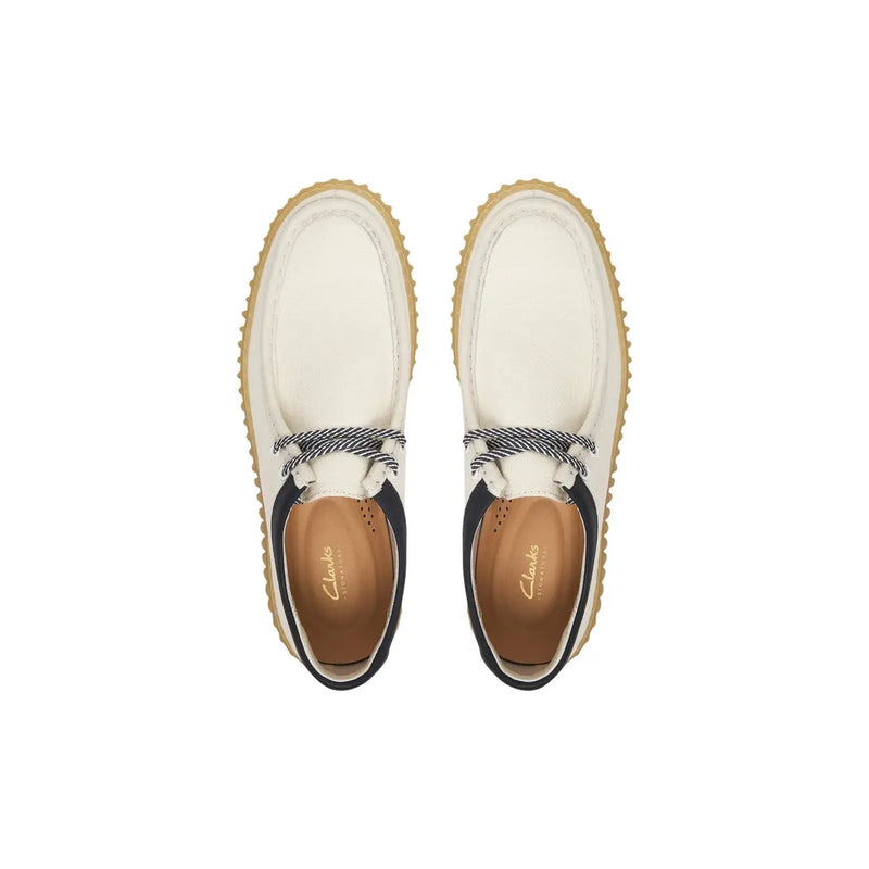 Clarks men lace ups shoes white leather with black accents and textured soles article 26187380