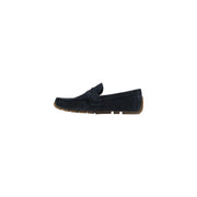 Clarks men moccasin navy blue suede loafer with tan rubber sole and single strap spring summer shoes