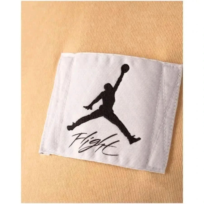 Urban style Jordan men T-shirt with close-up of white and black Jordan logo on white cloth