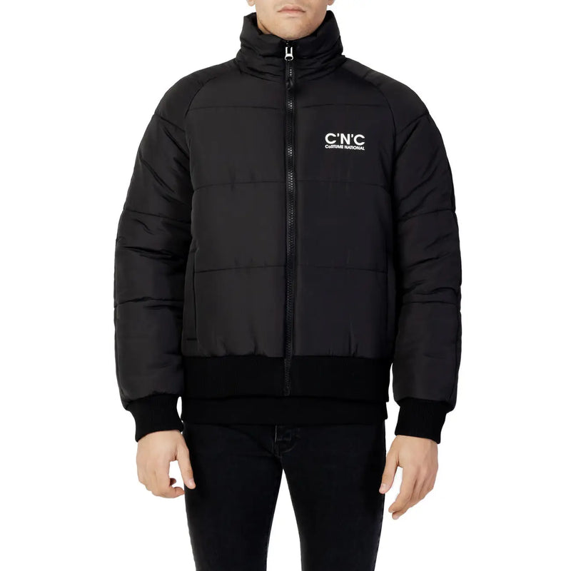 Doudoune matelassée en coton noir à col montant et logo national blanc CNC sur la poitrine pour homme
