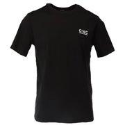 CNC Costume National men’s black short-sleeved cotton t-shirt with small white CNC logo embroidered on left chest