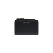 Coccinelle black leather zip wallet for women featuring textured leather and secure zip closure