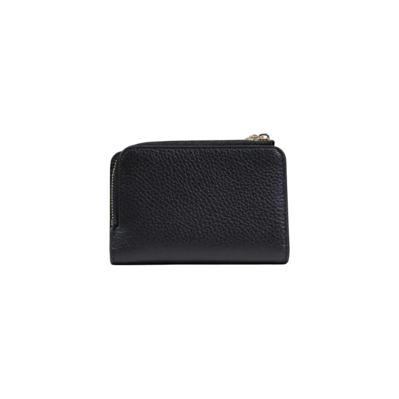 Coccinelle black leather zip wallet for women with pebbled texture and gold-tone zipper pull