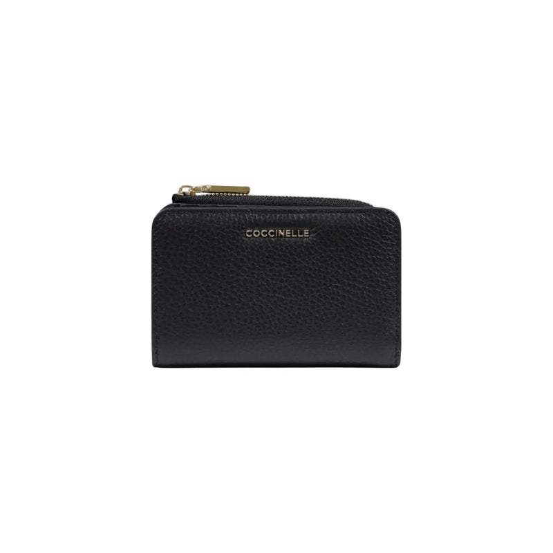 Coccinelle black leather zip wallet for women made of textured leather with secure zip closure