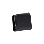Coccinelle black leather zip wallet for women featuring textured leather and gold-tone zipper closure