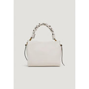A sleek white leather coccinelle handbag with braided handle and gold-tone hardware with shoulder strap
