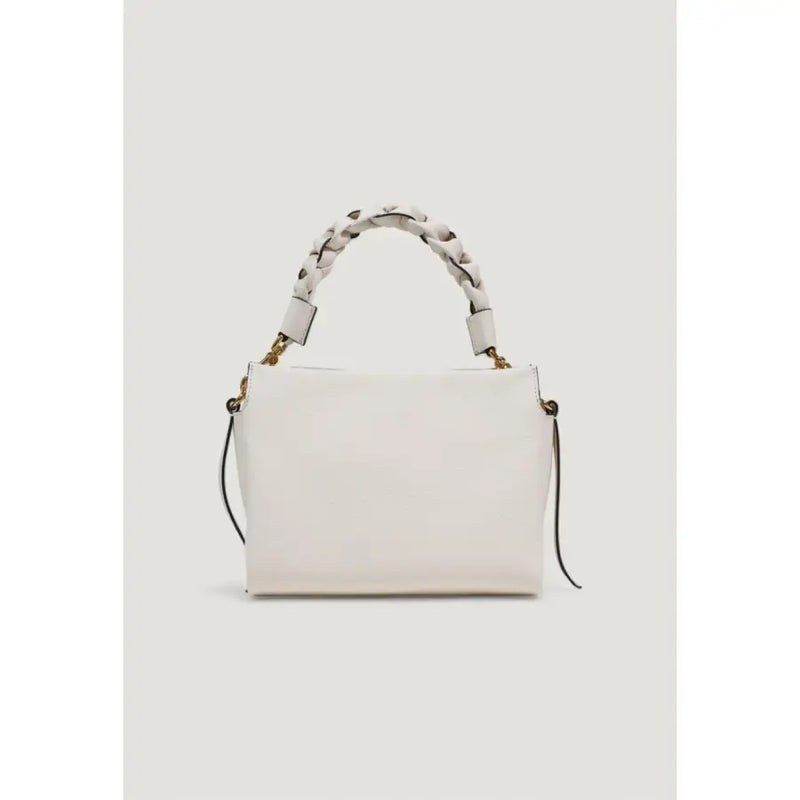 A sleek white leather coccinelle handbag with braided handle and gold-tone hardware with shoulder strap