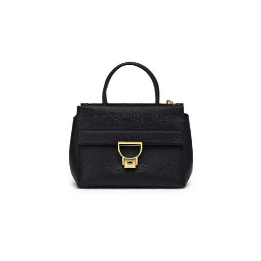 Coccinelle Sac à main Arlettis mini pour femme en cuir noir avec texture grainée et fermoir doré en forme de D. top poignée