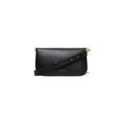 Coccinelle women black leather shoulder bag 26 cm with sleek minimalist design and gold-tone hardware