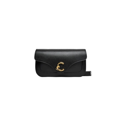 Coccinelle Sac bandoulière femme en cuir noir de 26 cm avec fermoir en forme de C doré et bandoulière ajustable