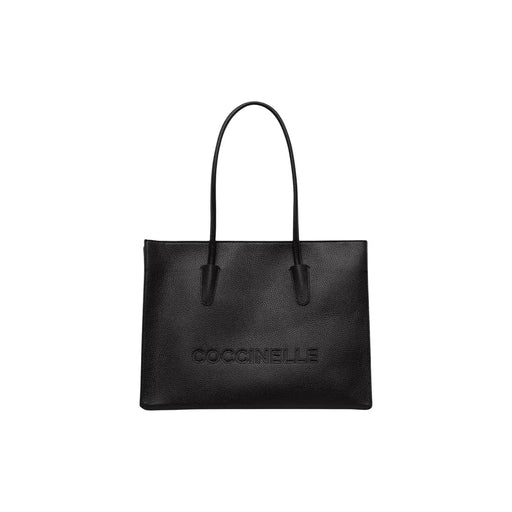 Sac cabas en cuir noir texturé avec motif en relief Coccinelle marque en façade par Coccinelle Femmes W40.5