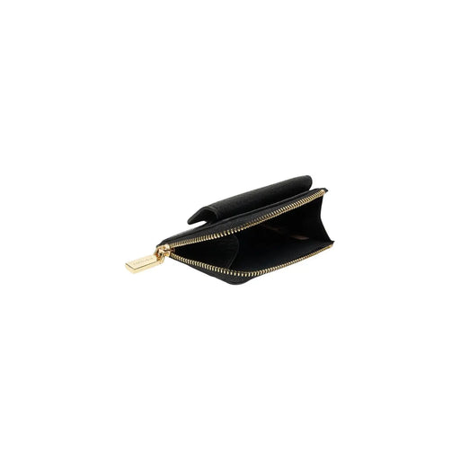 Portefeuille zippé en cuir noir avec fermeture éclair et tirette dorées de Coccinelle collection de sacs en cuir pour femmes