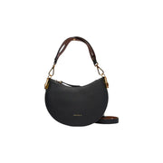 Coccinelle women leather bag grey crescent shape black pebbled leather with brown lining and gold-tone hardware