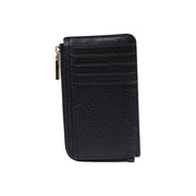Porte-cartes zippé en cuir noir texturé par Coccinelle avec tirette de fermeture éclair dorée, dimensions L 13 x H 8,5 x P 0 cm