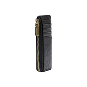 Porte-cartes en cuir noir texturé avec fermeture éclair et tirette dorées. Coccinelle collection de portefeuilles zippés en cuir pour femmes