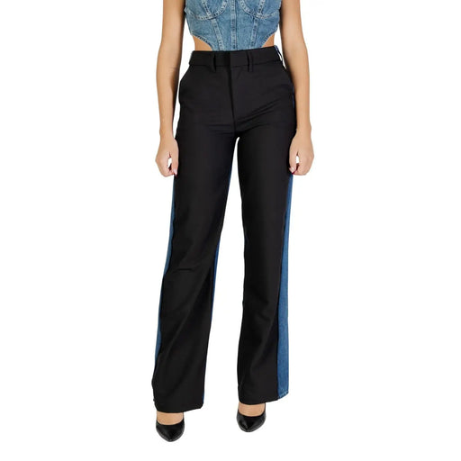 Colcci women black high-waisted jeans with blue denim side panels