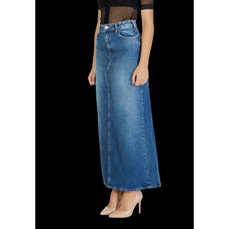 Colcci women blue skirt from fall winter collection high-waisted straight-cut denim maxi with front pockets in medium wash