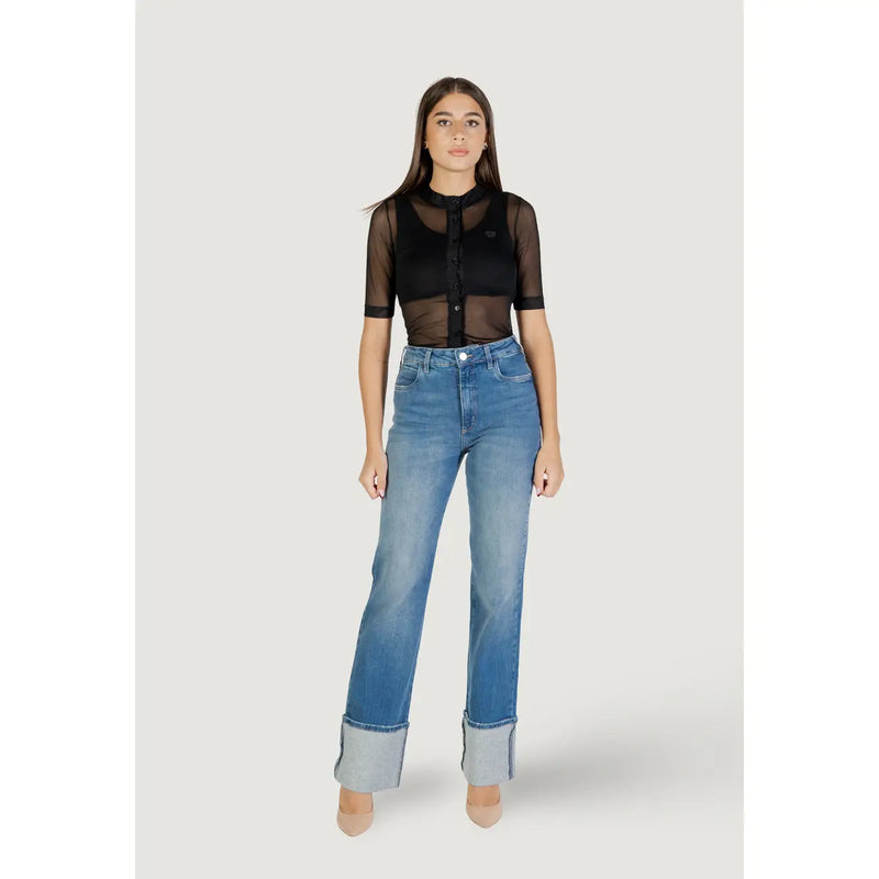 Jean slim taille haute en coton bleu avec ourlets roulés pour femme de la marque Colcci (vue de face)
