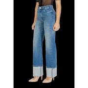Jean Colcci pour femme, bleu coton, coupe slim, taille haute, ourlets roulés
