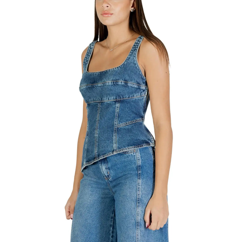 Corset en denim bleu clair Colcci pour femme top avec encolure carrée et coutures structurées article 036.11