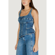 Corset en denim bleu top Sac à bretelles Colcci pour femme, bleu clair, col carré, encolure carrée et coutures apparentes top
