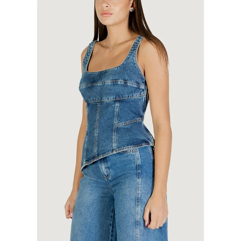 Corset en denim bleu top Sac à bretelles Colcci pour femme, bleu clair, col carré, encolure carrée et coutures apparentes top