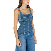 Débardeur en denim bleu clair style corset Colcci pour femme top article 036.11 avec coutures apparentes et encolure carrée