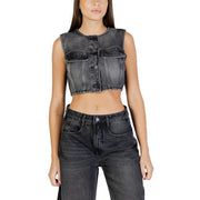 jean noir sans manches court top Robe décontractée pour femme Colcci avec fermeture boutonnée et poches poitrine