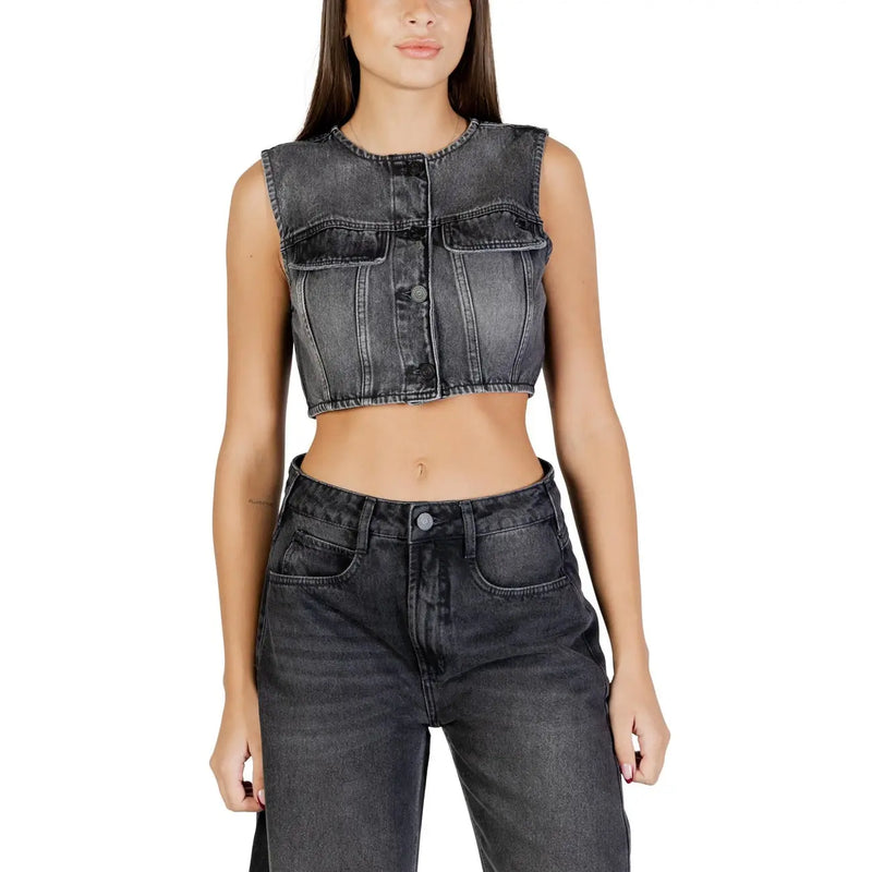 jean noir sans manches court top Robe décontractée pour femme Colcci avec fermeture boutonnée et poches poitrine