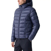 Navy blue quilted puffer jacket with hood made of polyamide from Colmar Originals for men shown from the back side