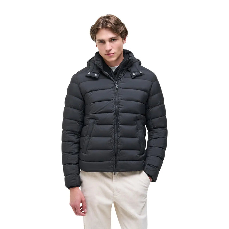 Doudoune Colmar Originals pour homme en tissu matelassé noir avec capuche et fermeture éclair sur le devant, vue de face