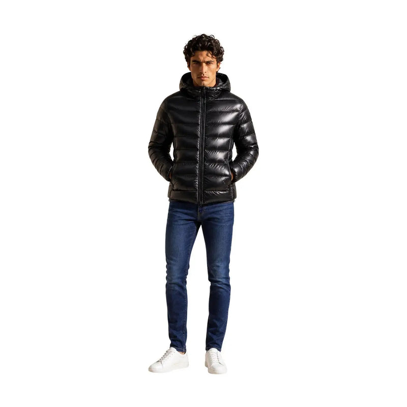 Doudoune Colmar Originals pour homme, noire, matelassée, à capuche et fermeture éclair sur le devant (vue de face).