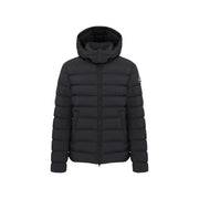 Doudoune Colmar Originals pour homme en tissu matelassé noir avec capuche et logo discret sur la manche, vue de face