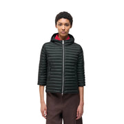 Veste à capuche matelassée en nylon noir pour femme Colmar Originals, doublure intérieure rouge et détails de fermeture éclair argentés