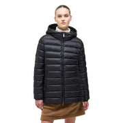 Doudoune matelassée noire à capuche pour femme Colmar Originals, fermeture éclair sur le devant et deux poches latérales