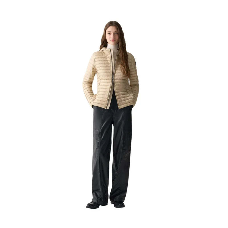 Doudoune matelassée beige en nylon avec fermeture éclair sur le devant et capuche, issue de la collection femme Colmar Originals