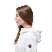 White hooded polyester blazer for women by Colmar Originals with pink inner collar and circular sleeve brand patch