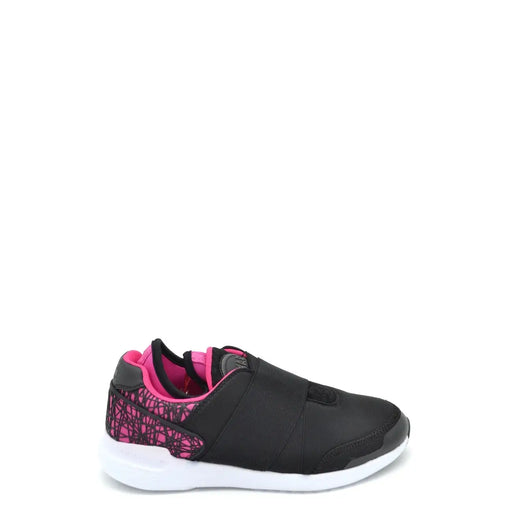 Baskets Colmar pour femmes, en nylon noir à motif géométrique rose et semelle en caoutchouc blanc, pour une utilisation sportive.