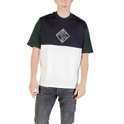Color-blocked short sleeve T shirt with logo, stylish casual apparel for men and women