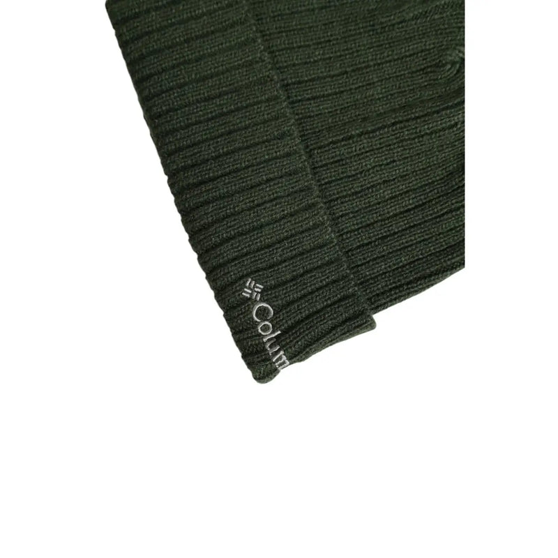 Columbia Bonnet pour homme en maille côtelée vert foncé avec logo brodé sur le revers, vue de face