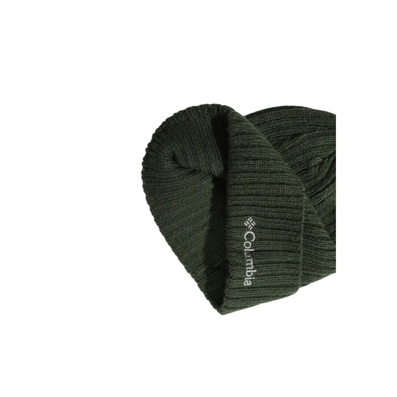 Columbia Bonnet en maille côtelée vert foncé pour homme, avec logo discret sur le revers, vue de face