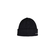 Columbia Bonnet pour homme en maille côtelée noire avec revers et petit logo blanc, vue de profil