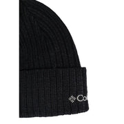 Columbia Bonnet noir en maille côtelée avec revers et logo brodé blanc, vue de face