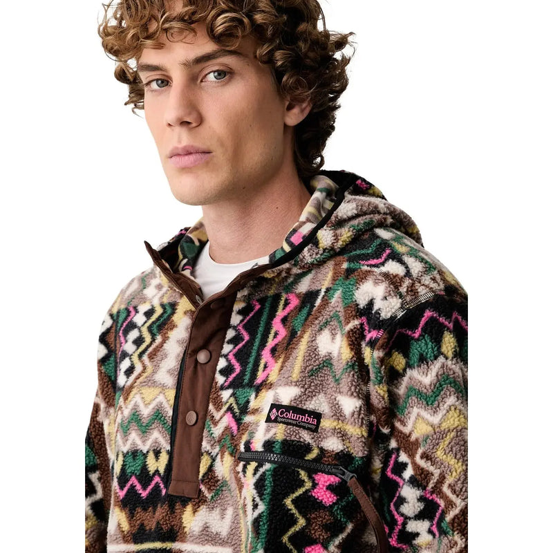 Columbia Sweat à capuche en polaire marron pour homme avec motif géométrique coloré en polyester marron, vert, rose et beige