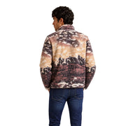 Columbia Sweat-shirt homme en polaire marron à capuche, doublure polaire, imprimé paysage de montagne aux tons naturels