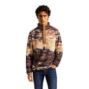 Columbia Sweat-shirt à capuche en polaire marron pour homme, en polyester, avec imprimé paysage de montagne aux tons naturels.